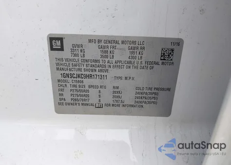 2017 Chevrolet Suburban Premier from USA, damaged, VIN 1GNSCJKC9HR171311